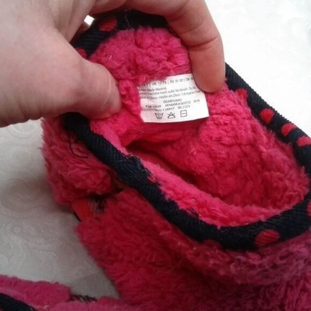 Dearfoams Memory Foam Slippers Girls 13/1 Plush Pile Pink Polka Dot Indoor/Out